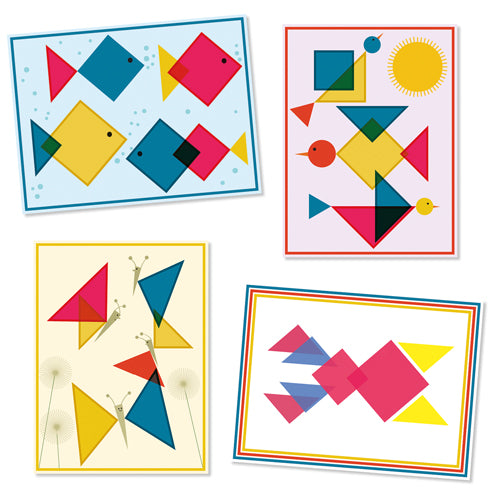 Triangles i quadrats translúcids de colors per superposar